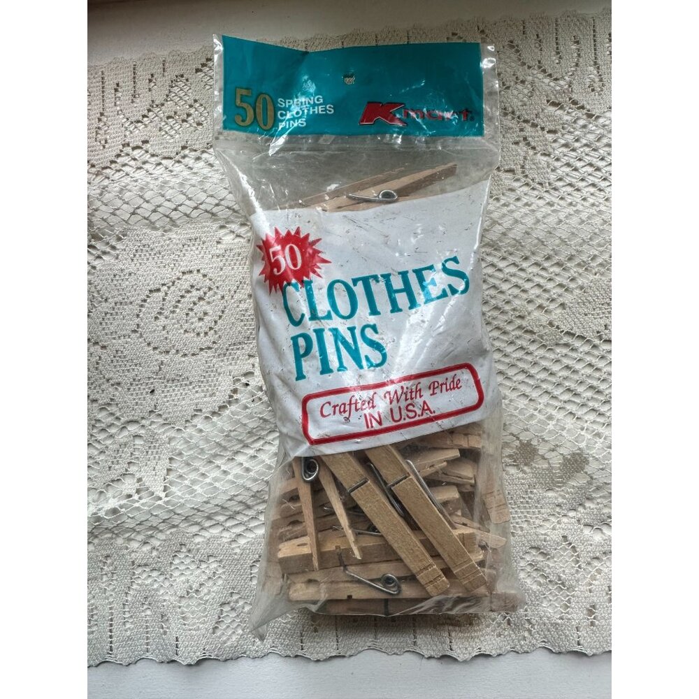 Kmart Spring Wooden Clothespins Crafted In USA Durable Grip Vtg  Crafts Air Dry